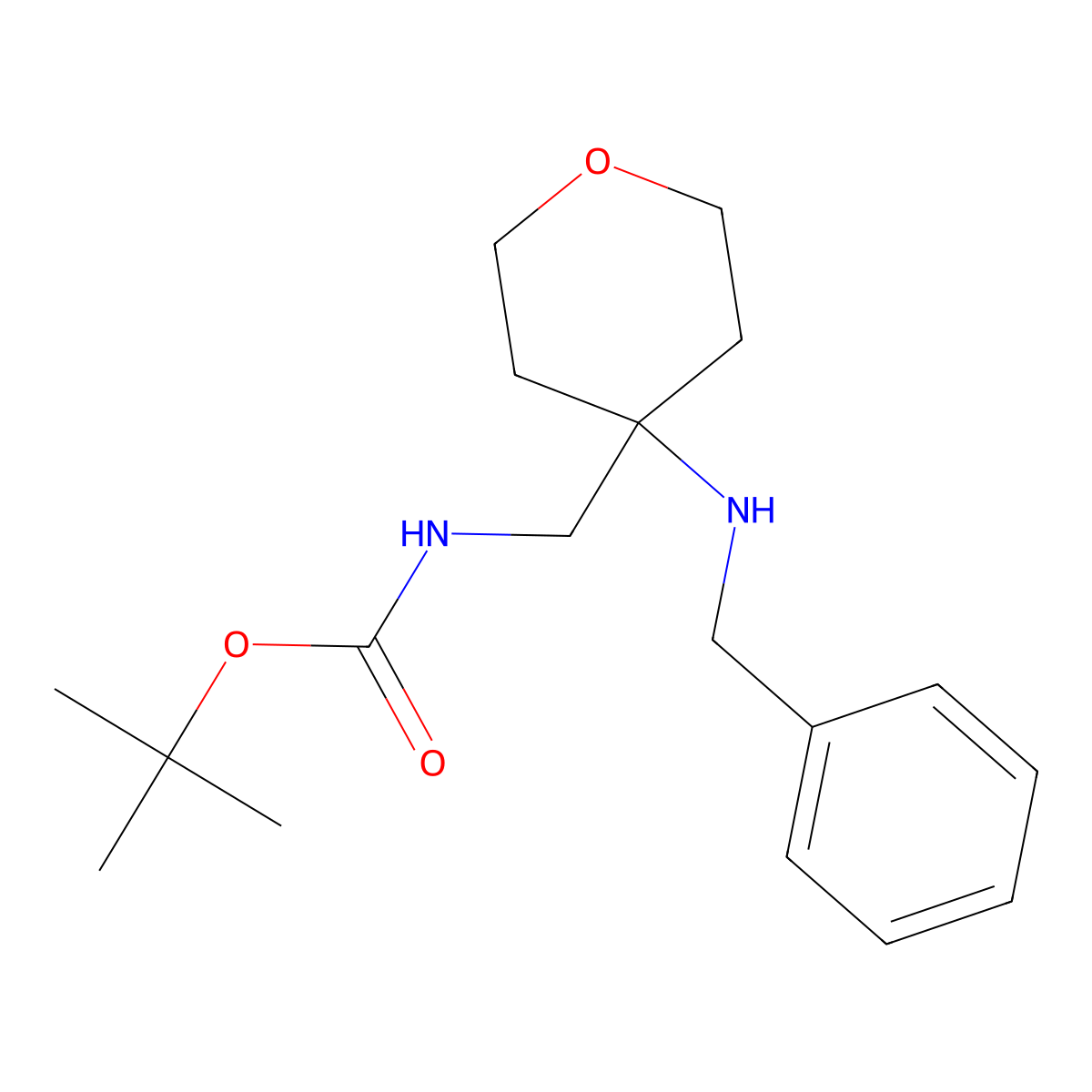 (4-Benzylamino-tetrahydro-pyran-4-ylmethyl)-carbamic acid tert-butyl ester molecular structure, CAS 2152828-41-4