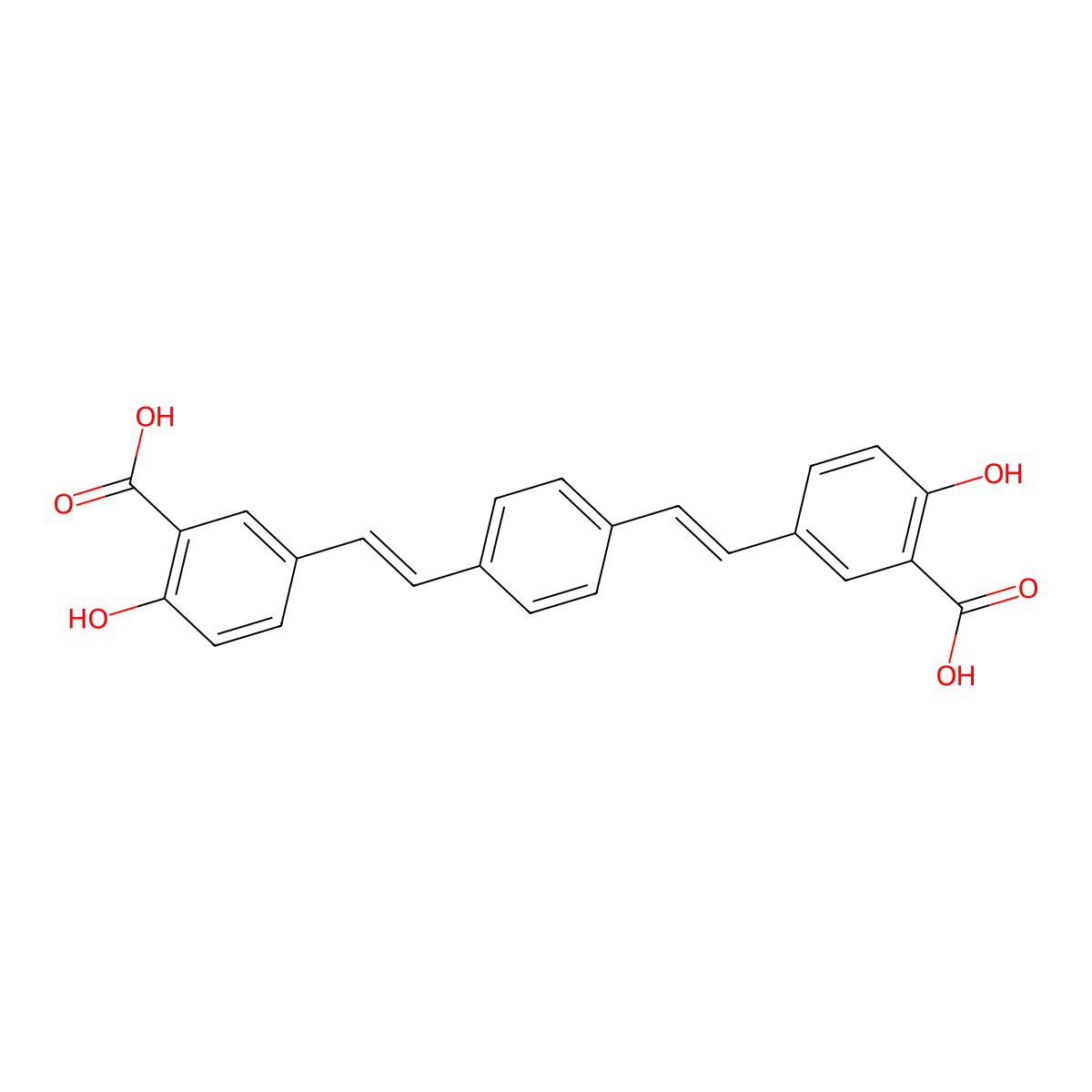 5-[(E)-2-[4-[(E)-2-(3-carboxy-4-hydroxyphenyl)ethenyl]phenyl]ethenyl]-2-hydroxybenzoic acid molecular structure, CAS 215294-98-7