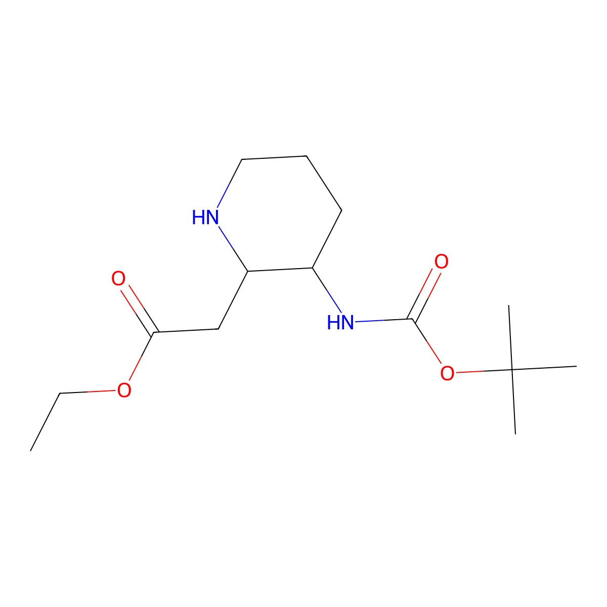 Ethyl 2-(3-((tert-butoxycarbonyl)amino)piperidin-2-yl)acetate molecular structure, CAS 215306-00-6