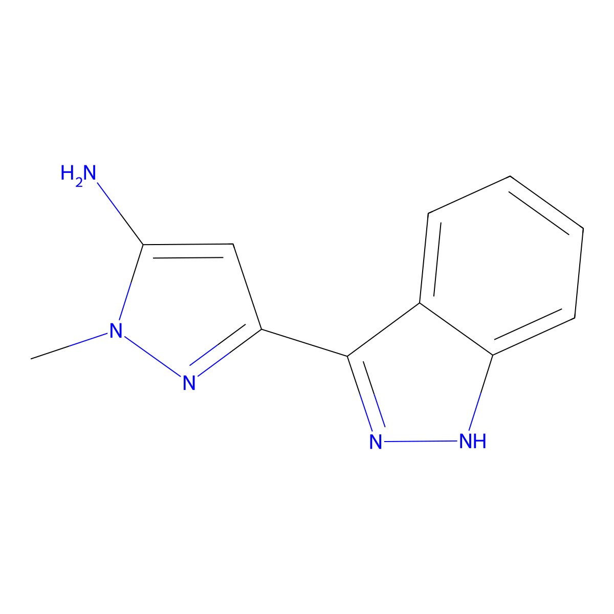 3-(1H-indazol-3-yl)-1-methyl-1H-pyrazol-5-amine molecular structure, CAS 2153061-81-3