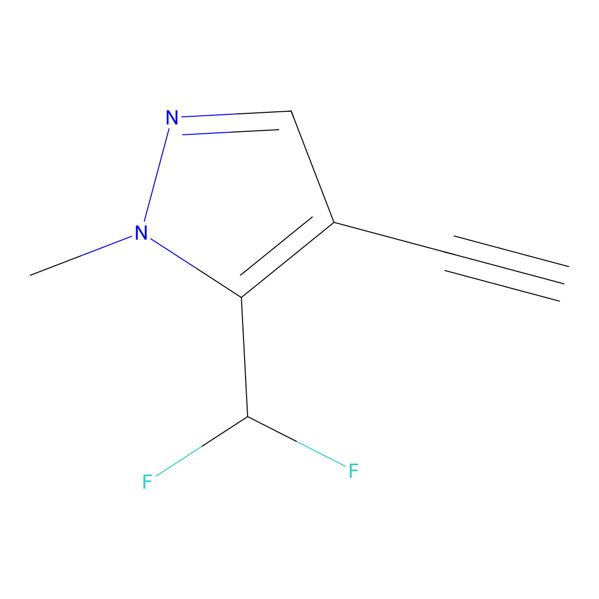 5-(difluoromethyl)-4-ethynyl-1-methyl-1H-pyrazole molecular structure, CAS 2153243-02-6