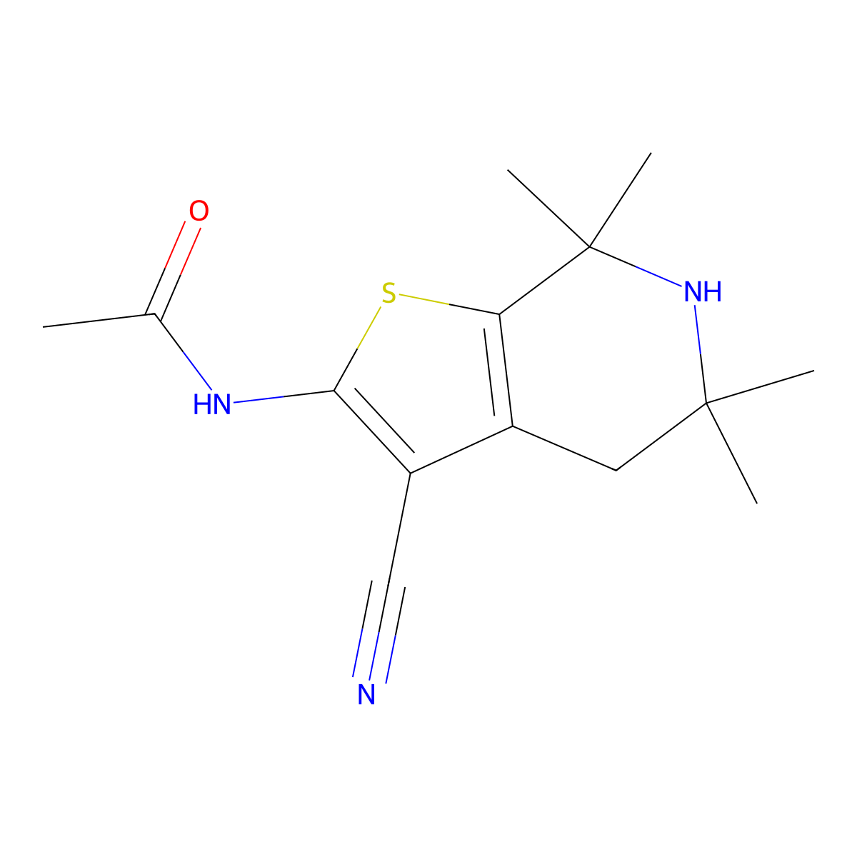 N-(3-cyano-5,5,7,7-tetramethyl-4,5,6,7-tetrahydrothieno[2,3-c]pyridin-2-yl)acetamide molecular structure, CAS 215368-41-5