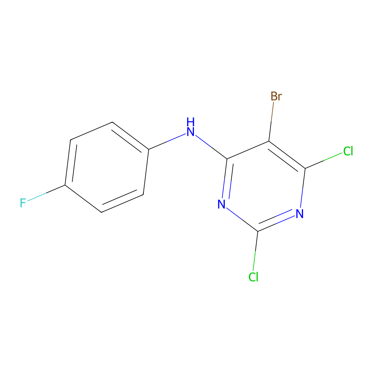 5-Bromo-2,6-dichloro-N-(4-fluorophenyl)-4-pyrimidinamine molecular structure, CAS 2153962-20-8