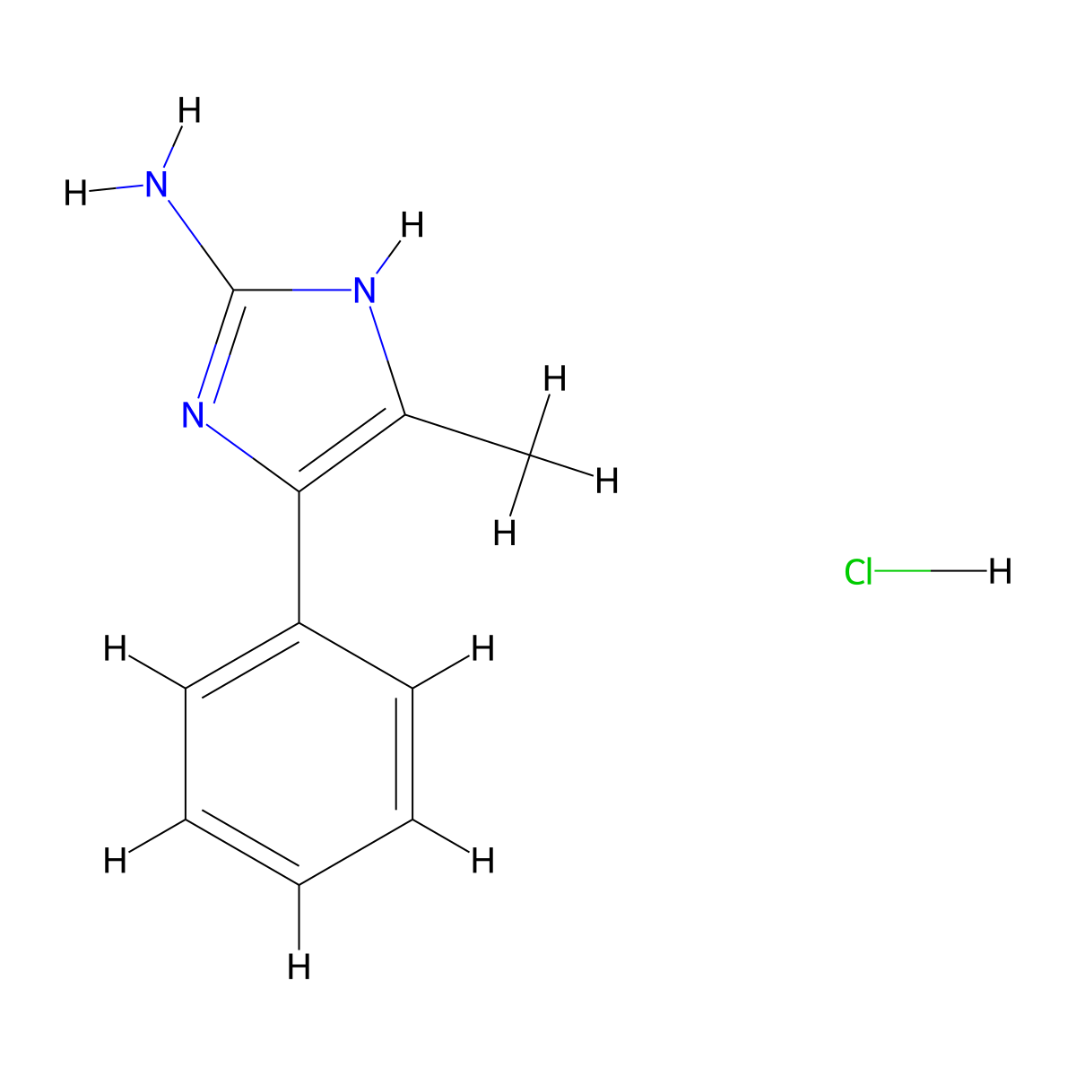 4-methyl-5-phenyl-1H-imidazol-2-amine hydrochloride molecular structure, CAS 21541-12-8