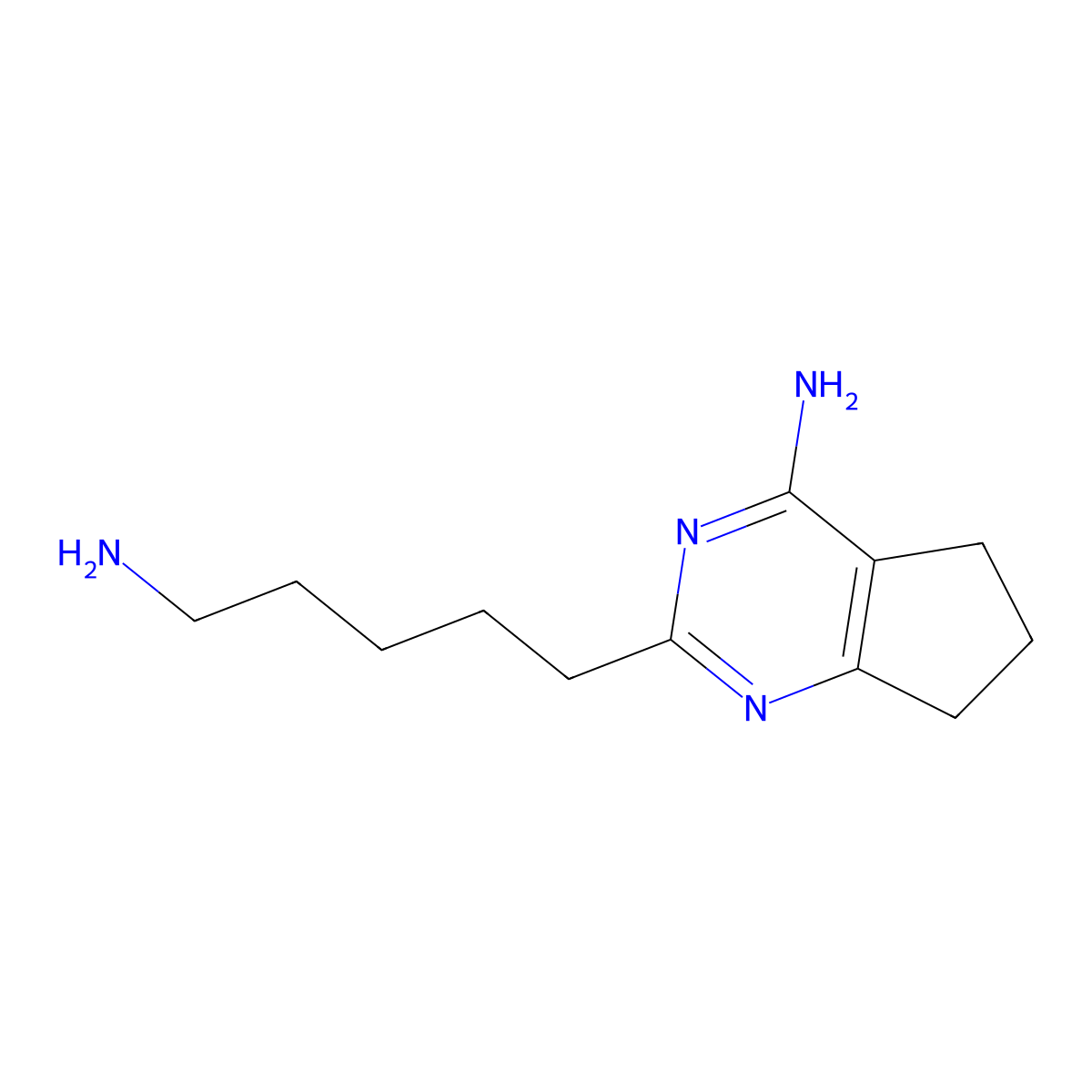 2-(5-aminopentyl)-6,7-dihydro-5H-cyclopenta[d]pyrimidin-4-amine molecular structure, CAS 21543-30-6