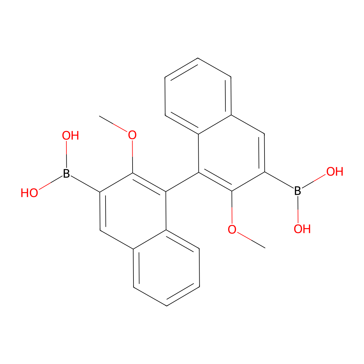 (R)-(2,2'-Dimethoxy-[1,1'-binaphthalene]-3,3'-diyl)diboronic acid molecular structure, CAS 215433-49-1