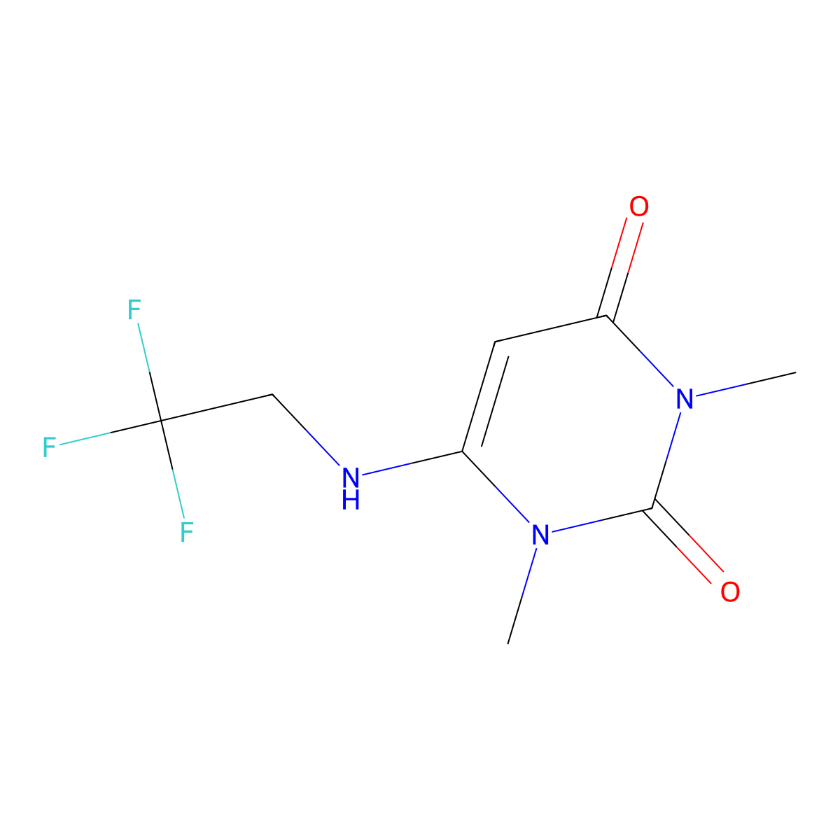 1,3-Dimethyl-6-((2,2,2-trifluoroethyl)amino)pyrimidine-2,4(1H,3H)-dione molecular structure, CAS 21544-65-0
