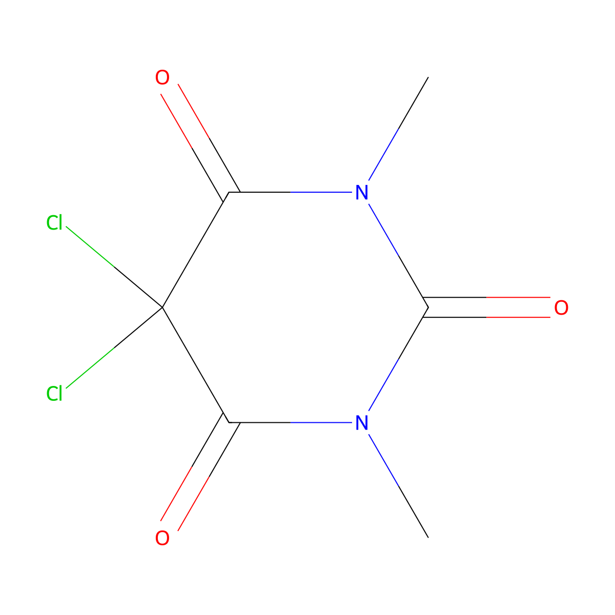 5,5-Dichloro-1,3-dimethylpyrimidine-2,4,6(1H,3H,5H)-trione molecular structure, CAS 21544-73-0
