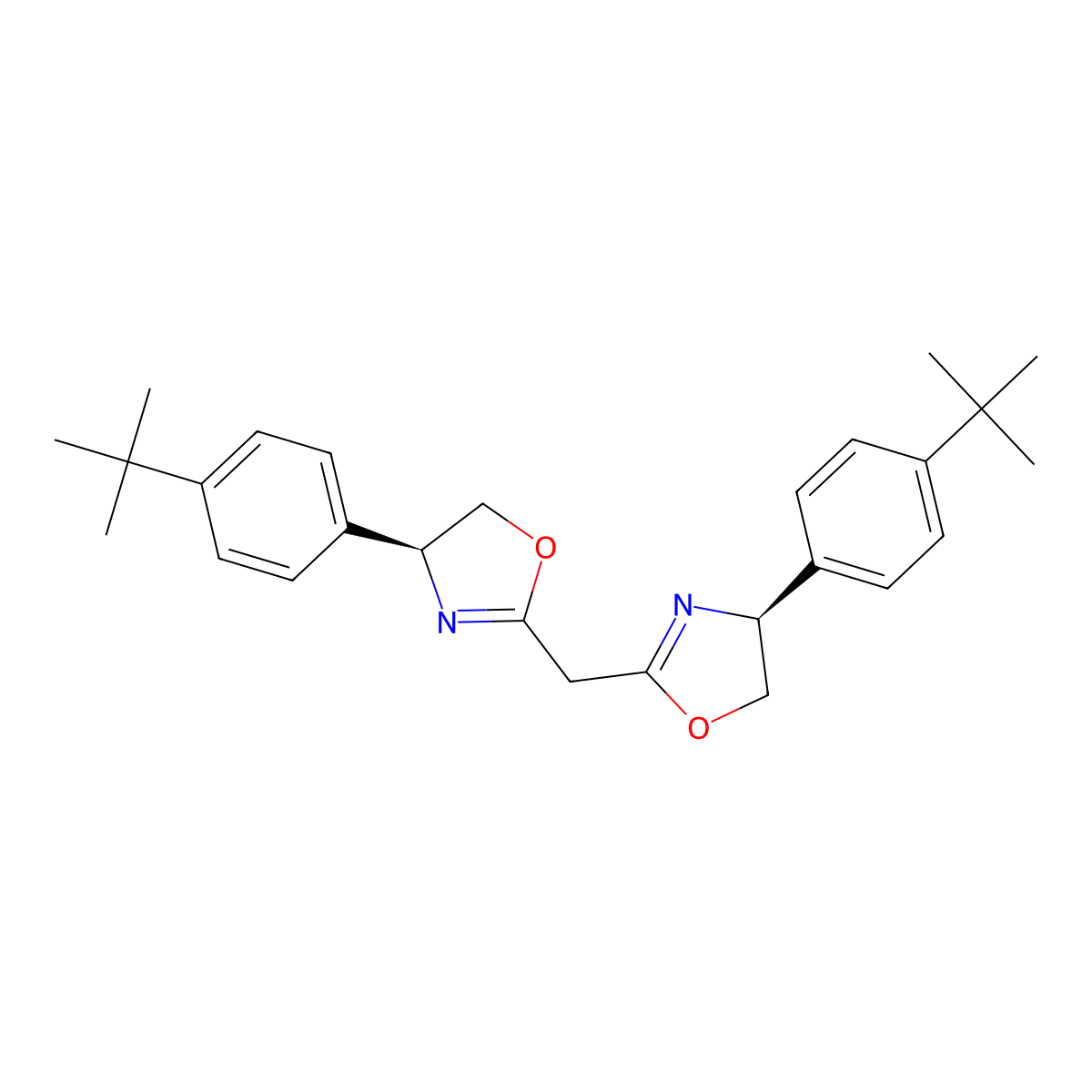 Bis((S)-4-(4-(tert-butyl)phenyl)-4,5-dihydrooxazol-2-yl)methane molecular structure, CAS 2154445-02-8