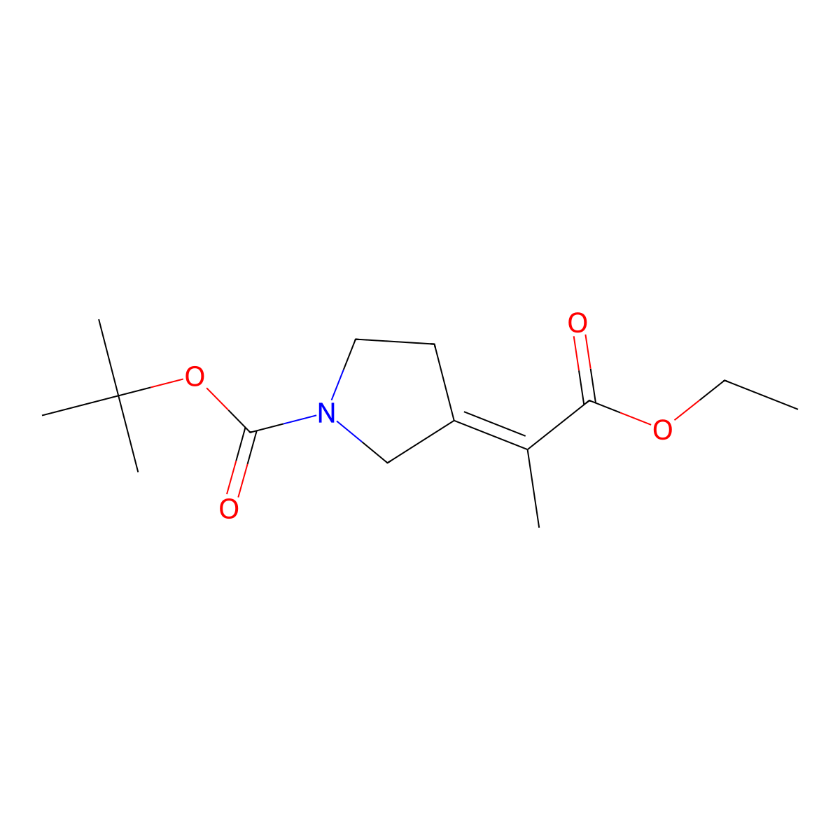 Tert-butyl (3E)-3-(1-ethoxy-1-oxopropan-2-ylidene)pyrrolidine-1-carboxylate molecular structure, CAS 2154468-78-5