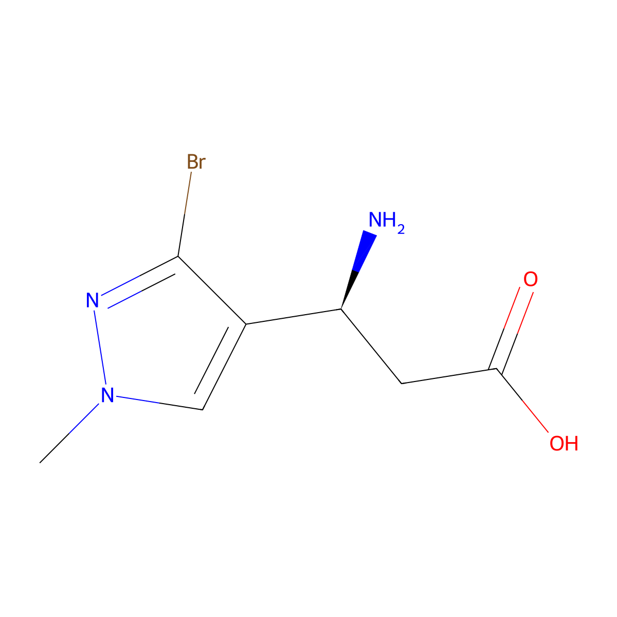 (3S)-3-amino-3-(3-bromo-1-methyl-1H-pyrazol-4-yl)propanoic acid molecular structure, CAS 2154605-94-2