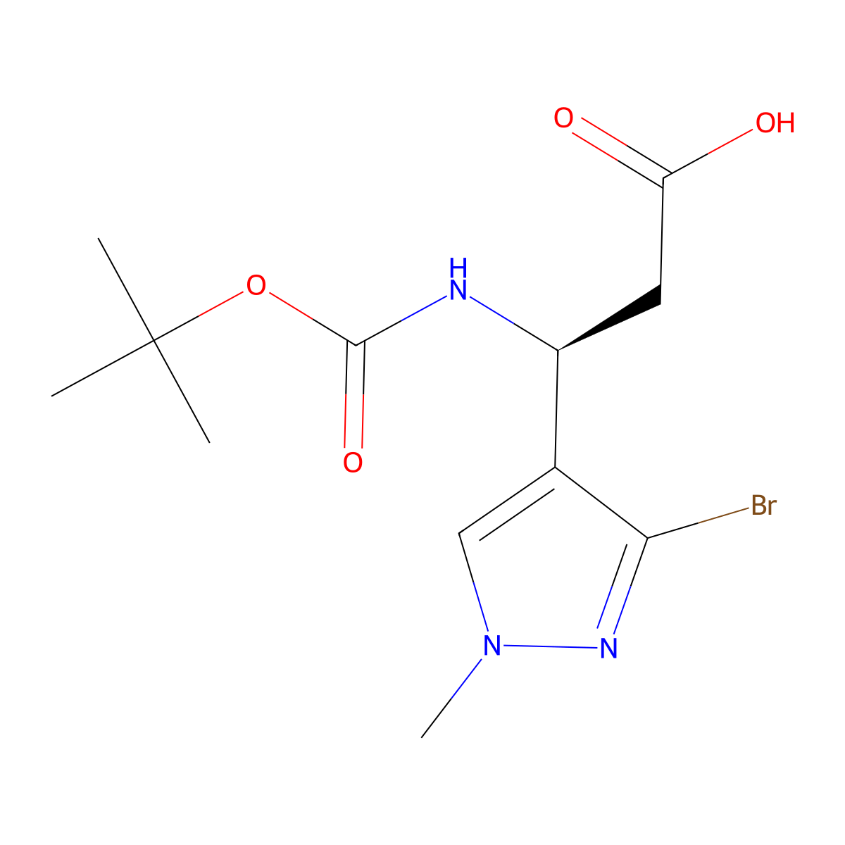 (3S)-3-(3-bromo-1-methyl-1H-pyrazol-4-yl)-3-{[(tert-butoxy)carbonyl]amino}propanoic acid molecular structure, CAS 2154759-66-5