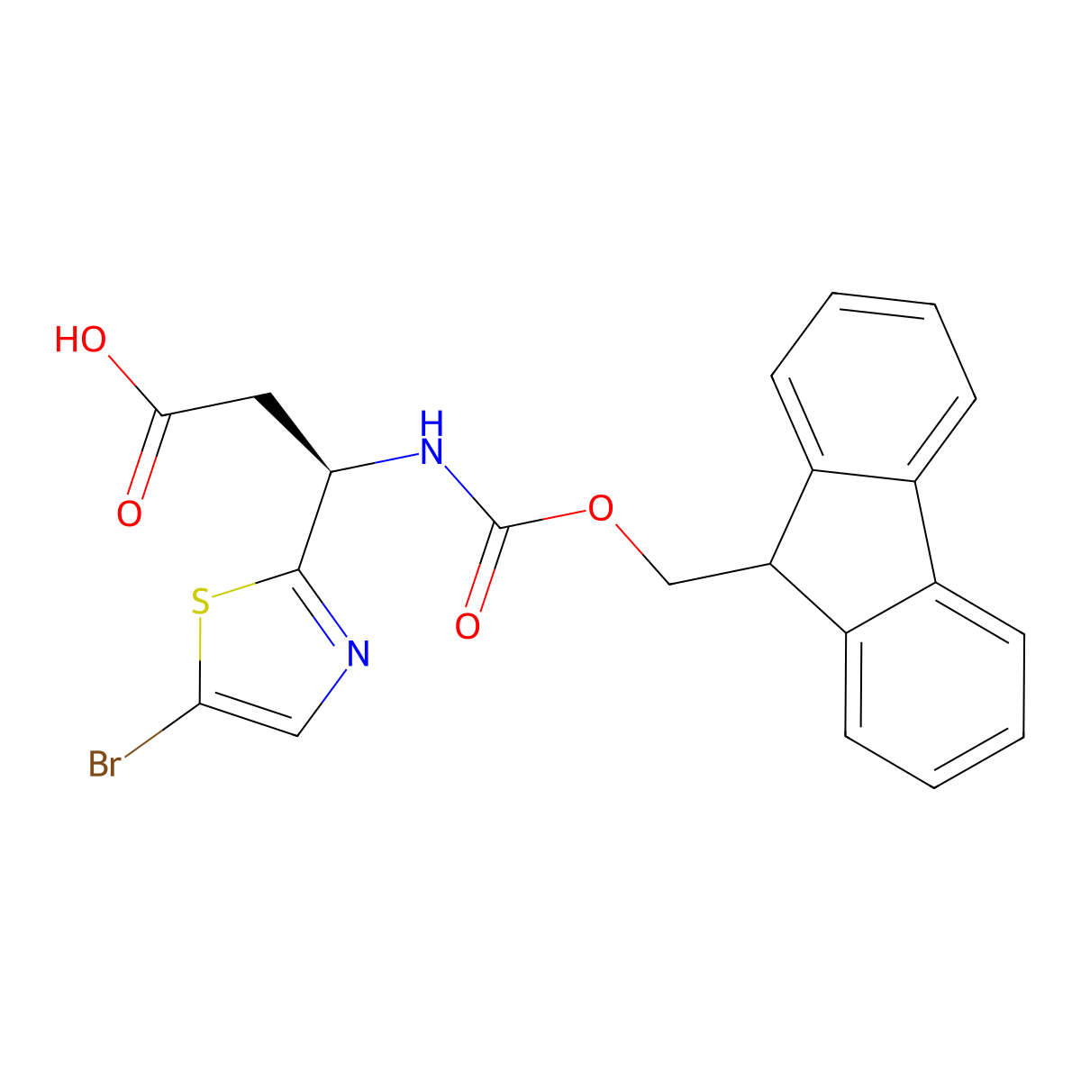 (3R)-3-(5-bromo-1,3-thiazol-2-yl)-3-({[(9H-fluoren-9-yl)methoxy]carbonyl}amino)propanoic acid molecular structure, CAS 2154833-38-0