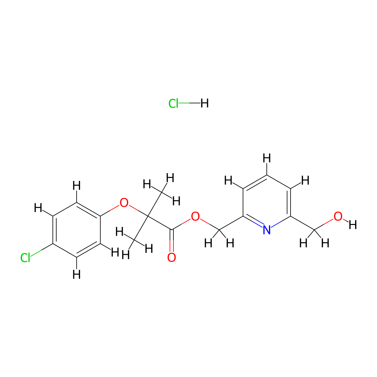 Propanoic acid, 2-(4-chlorophenoxy)-2-methyl-, (6-(hydroxymethyl)-2-pyridinyl)methyl ester, hydrochloride (1:1) molecular structure, CAS 21550-30-1