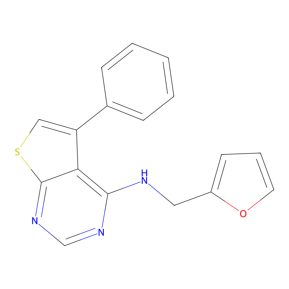 N-(furan-2-ylmethyl)-5-phenylthieno[2,3-d]pyrimidin-4-amine molecular structure, CAS 215500-76-8