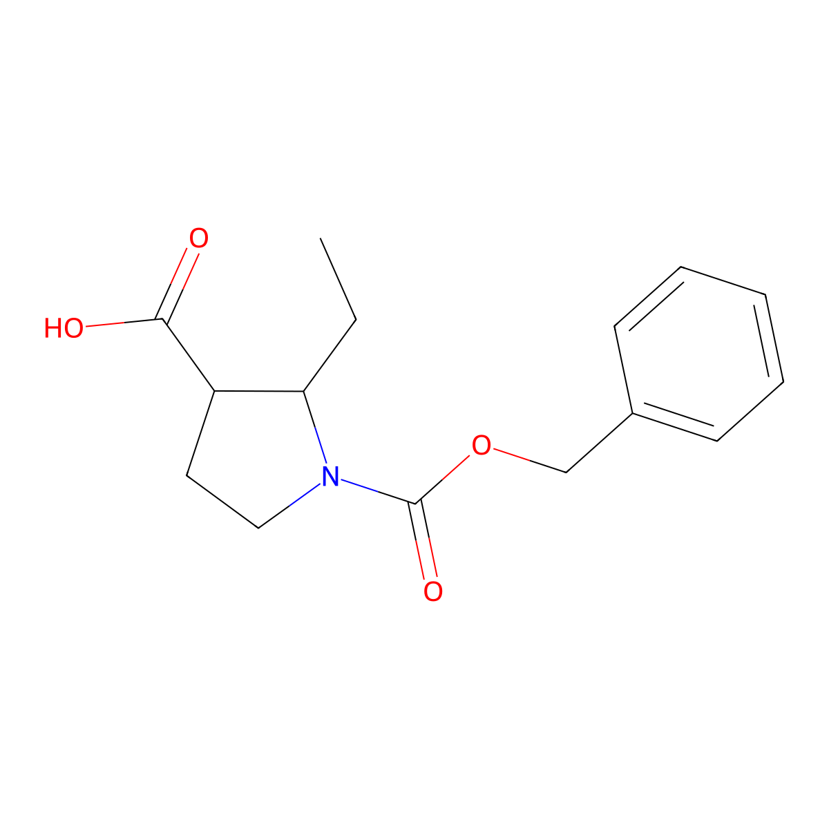 1-[(Benzyloxy)carbonyl]-2-ethylpyrrolidine-3-carboxylic acid molecular structure, CAS 2155070-70-3