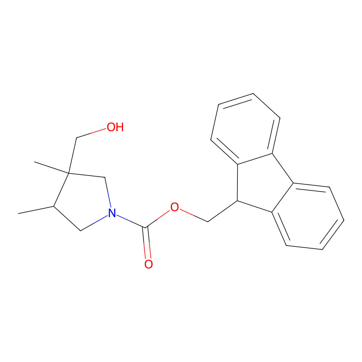 (9H-fluoren-9-yl)methyl 3-(hydroxymethyl)-3,4-dimethylpyrrolidine-1-carboxylate molecular structure, CAS 2155072-45-8