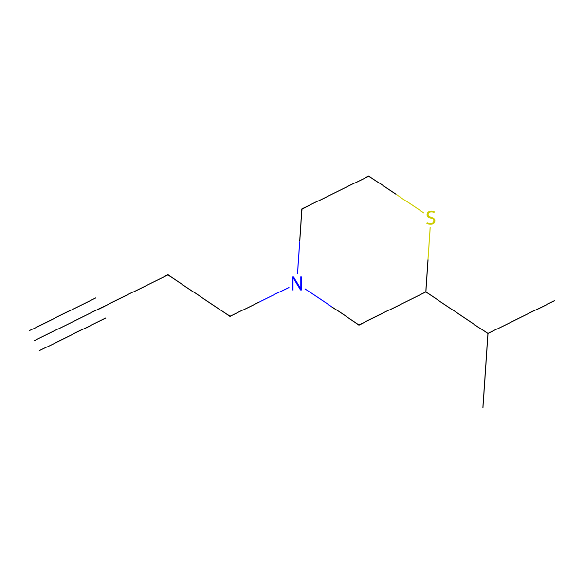 4-(But-3-yn-1-yl)-2-(propan-2-yl)thiomorpholine molecular structure, CAS 2155113-61-2