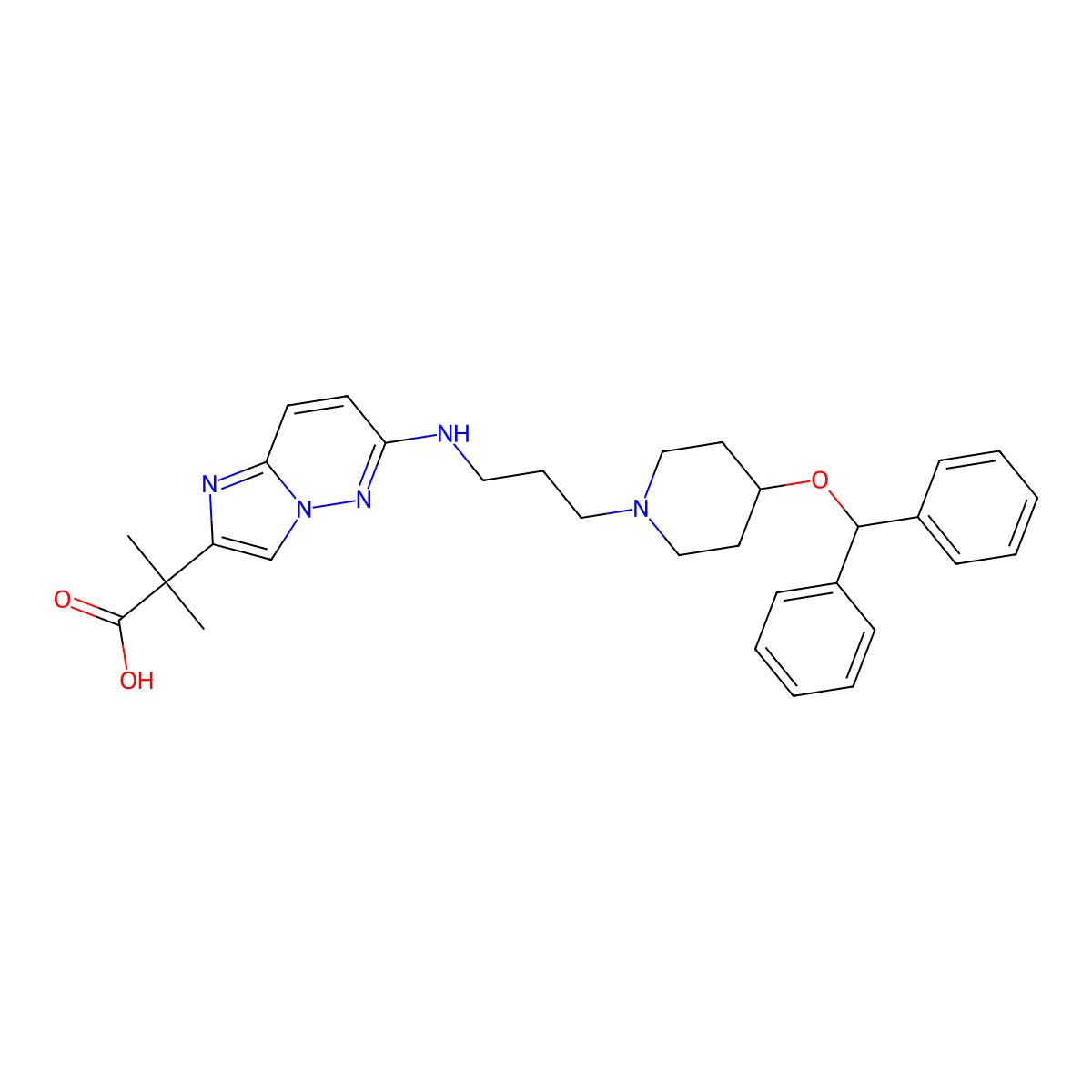 2-(6-((3-(4-(Diphenylmethoxy)piperidino)propyl)amino)imidazo(1,2-b)pyridazin-2-yl)-2-methylpropionic acid molecular structure, CAS 215529-47-8