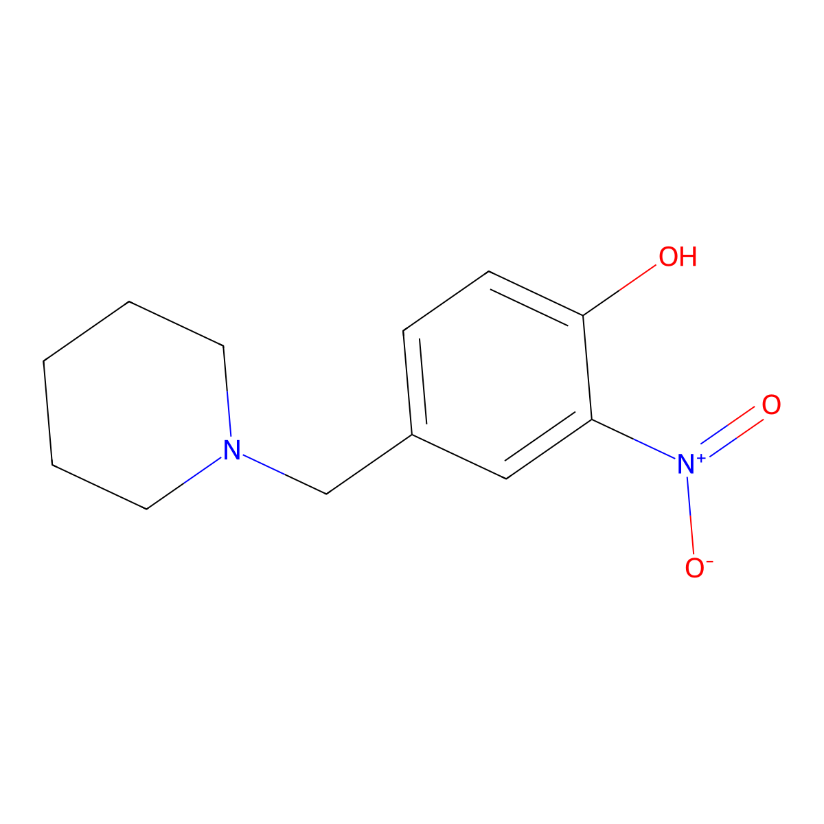 2-Nitro-4-(piperidin-1-ylmethyl)phenol molecular structure, CAS 21553-54-8