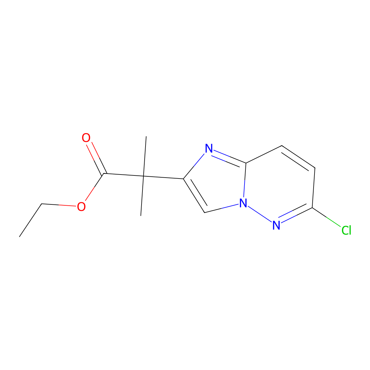 Ethyl 2-(6-chloroimidazo[1,2-b]pyridazin-2-yl)-2-methylpropanoate molecular structure, CAS 215530-63-5