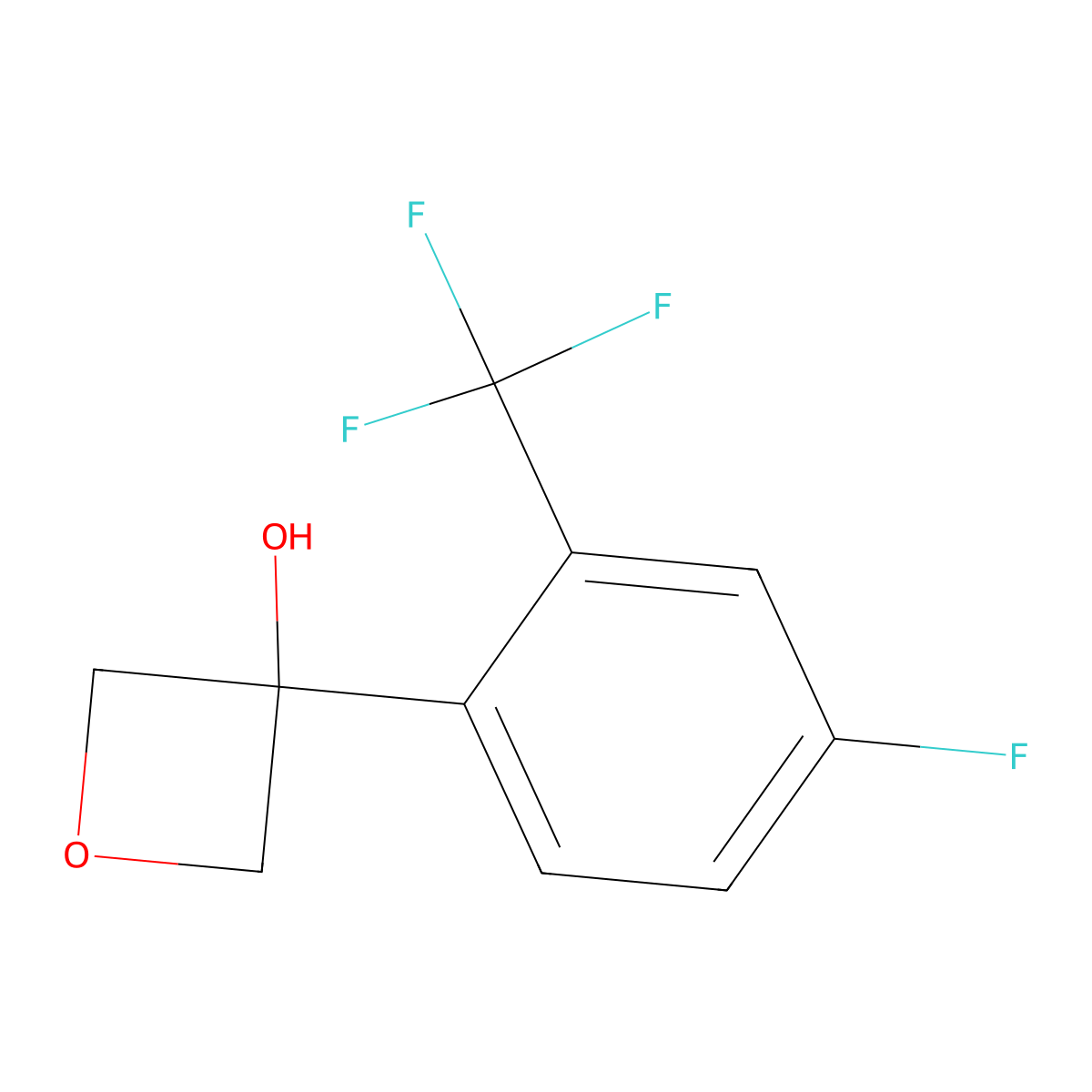 3-(4-Fluoro-2-(trifluoromethyl)phenyl)oxetan-3-ol molecular structure, CAS 2155493-30-2