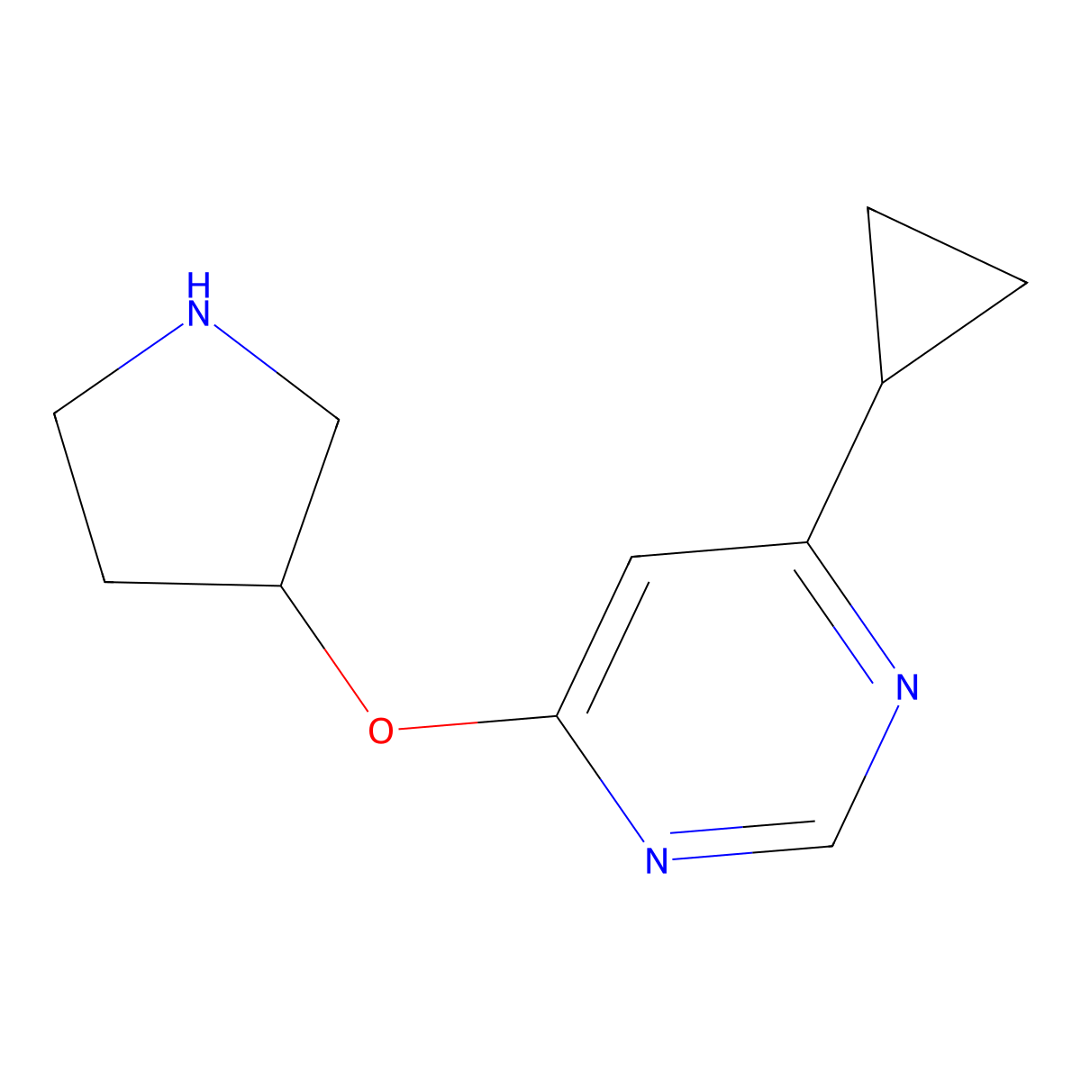 4-Cyclopropyl-6-(pyrrolidin-3-yloxy)pyrimidine molecular structure, CAS 2155538-48-8