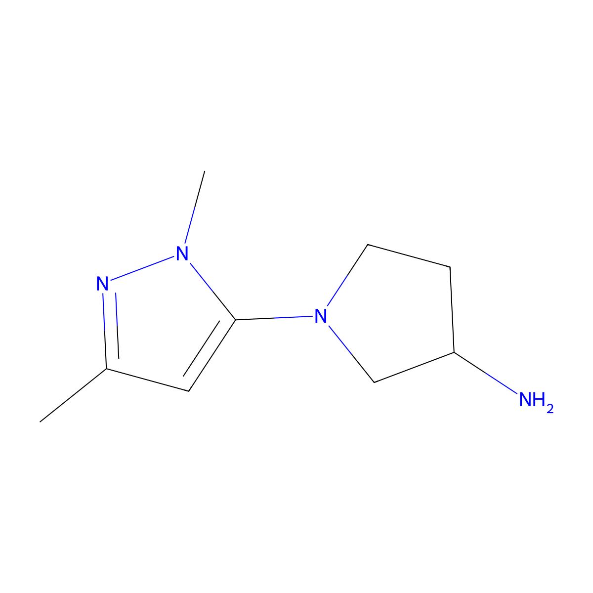 1-(1,3-dimethyl-1H-pyrazol-5-yl)pyrrolidin-3-amine molecular structure, CAS 2155546-36-2