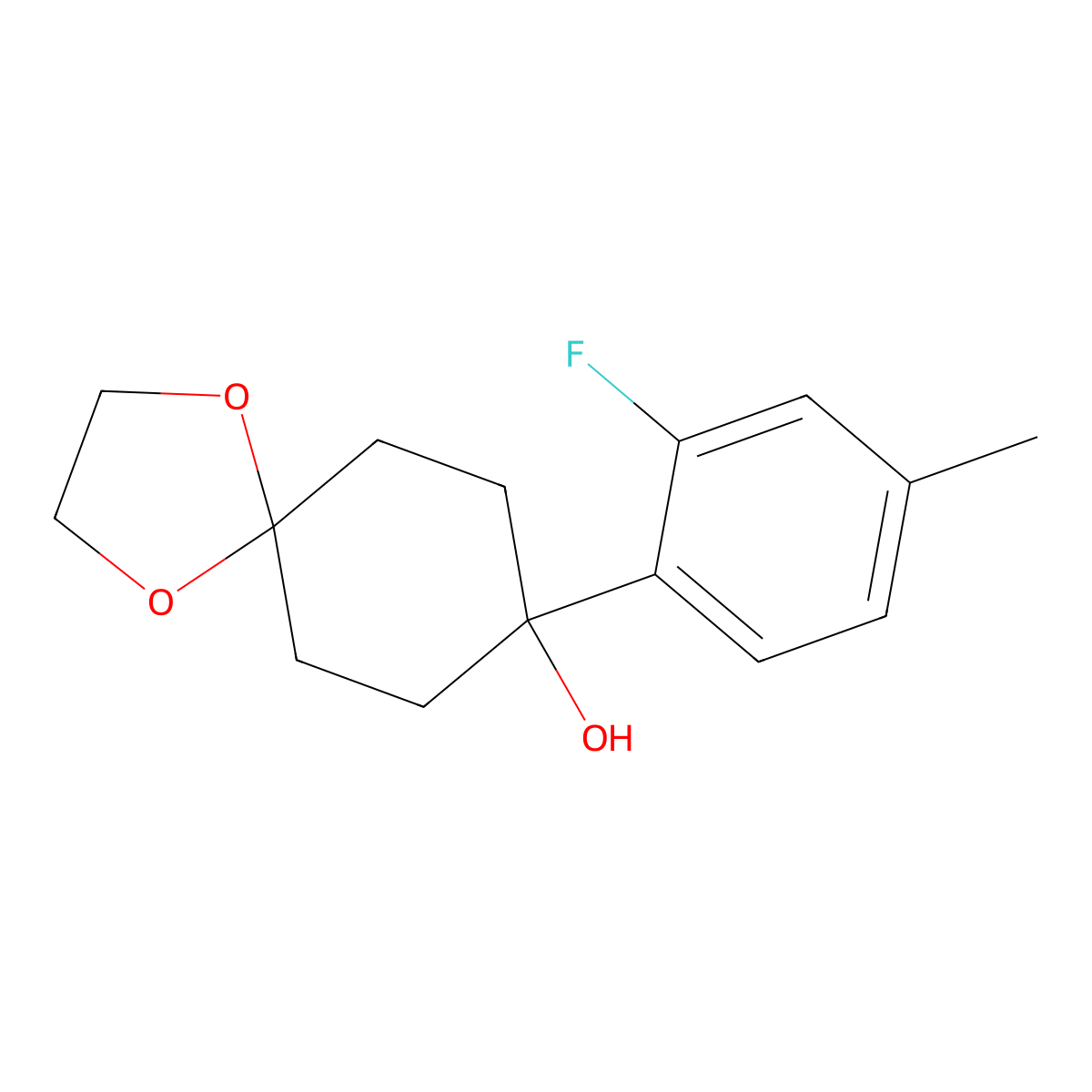 8-(2-Fluoro-4-methylphenyl)-1,4-dioxaspiro[4.5]decan-8-ol molecular structure, CAS 2155776-17-1