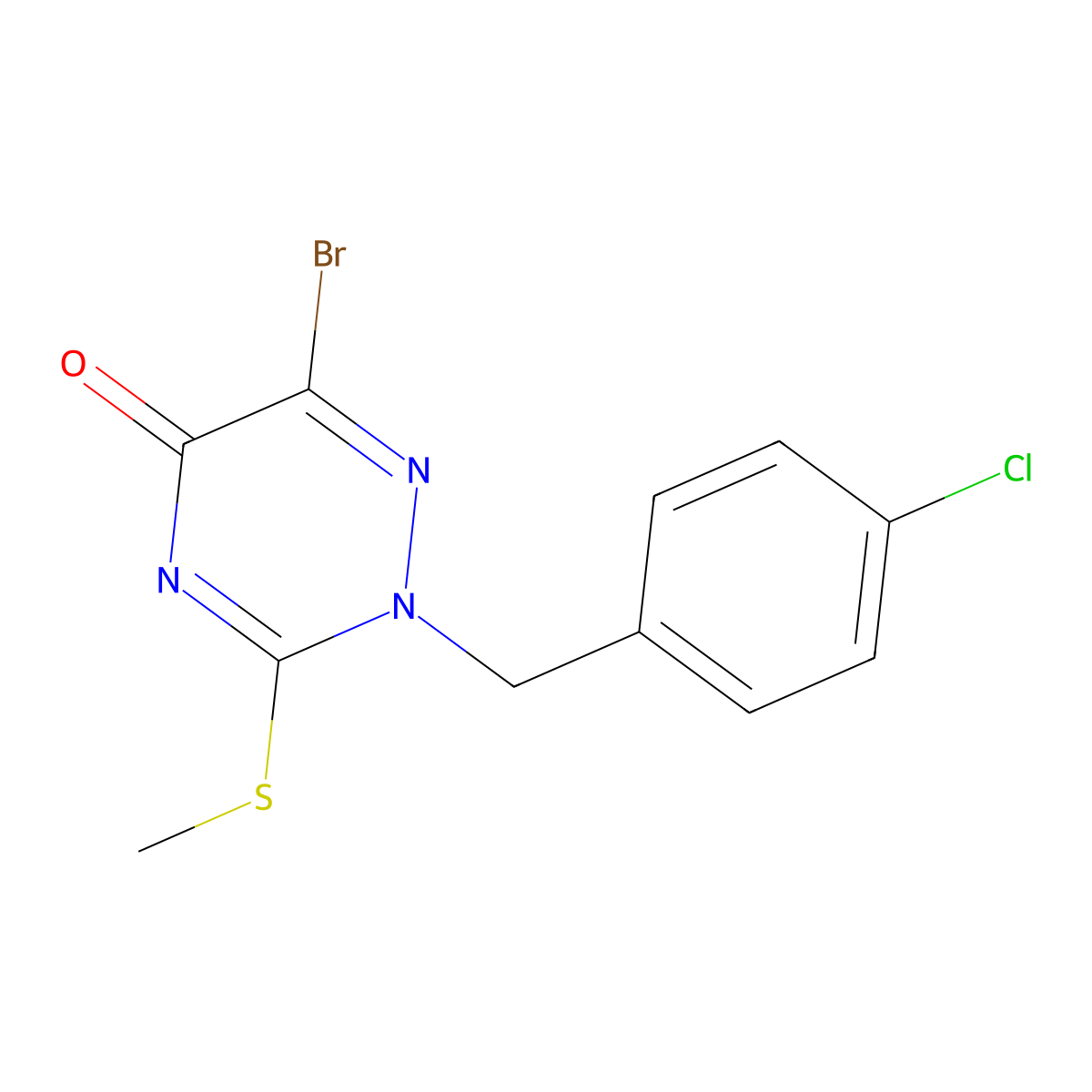 6-Bromo-2-[(4-chlorophenyl)methyl]-3-(methylsulfanyl)-2,5-dihydro-1,2,4-triazin-5-one molecular structure, CAS 2155816-53-6