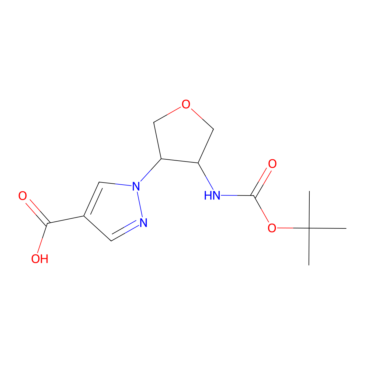 rac-1-[(3R,4S)-4-{[(tert-butoxy)carbonyl]amino}oxolan-3-yl]-1H-pyrazole-4-carboxylic acid molecular structure, CAS 2155840-16-5