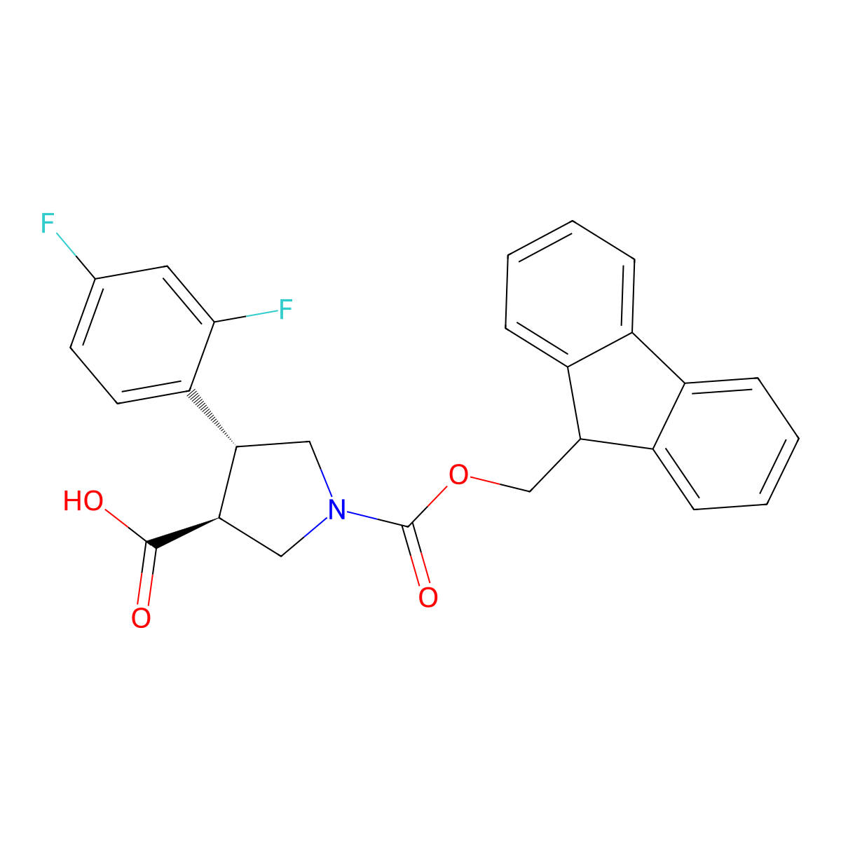 (3S,4R)-4-(2,4-difluorophenyl)-1-{[(9H-fluoren-9-yl)methoxy]carbonyl}pyrrolidine-3-carboxylic acid molecular structure, CAS 2155840-33-6