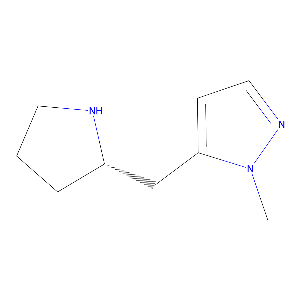 1-methyl-5-{[(2S)-pyrrolidin-2-yl]methyl}-1H-pyrazole molecular structure, CAS 2155840-61-0