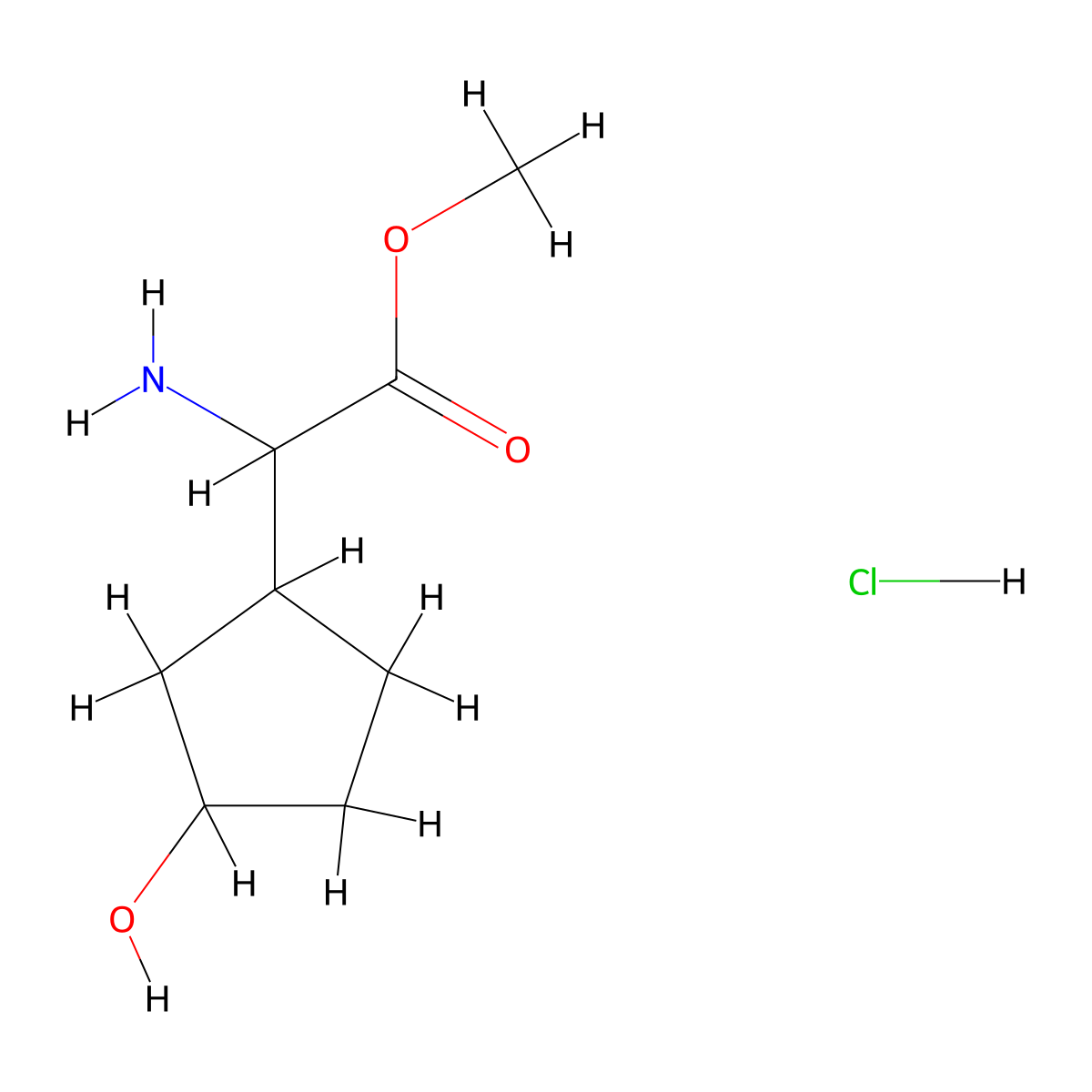 Methyl 2-amino-2-(3-hydroxycyclopentyl)acetate hydrochloride molecular structure, CAS 2155852-00-7