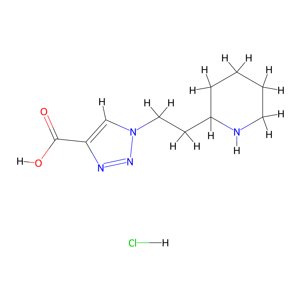 1-[2-(piperidin-2-yl)ethyl]-1H-1,2,3-triazole-4-carboxylic acid hydrochloride molecular structure, CAS 2155852-07-4