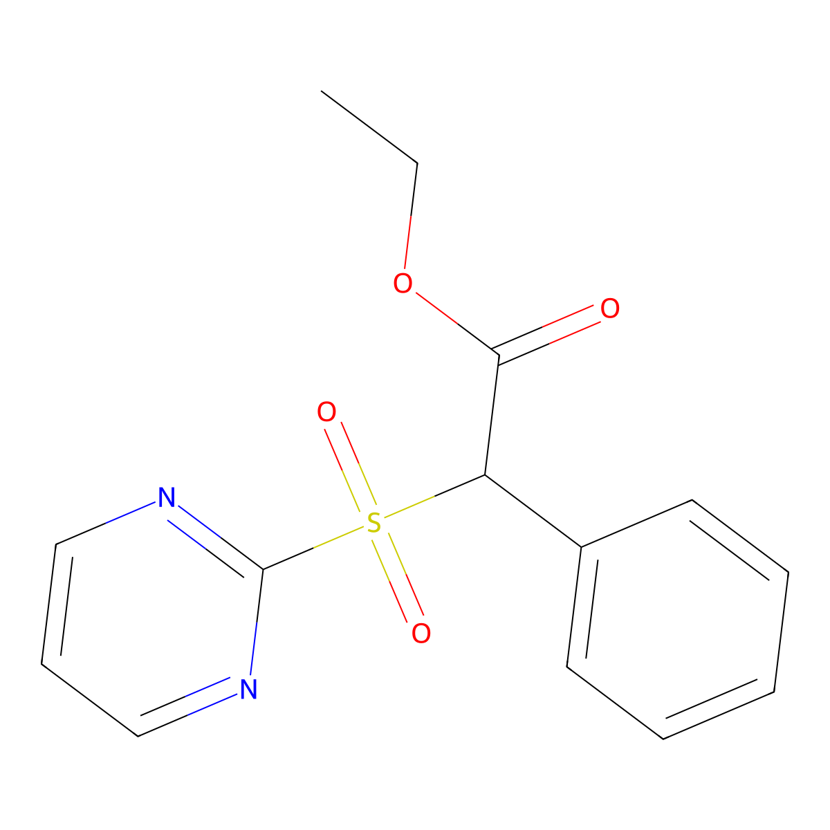 Ethyl 2-phenyl-2-(pyrimidine-2-sulfonyl)acetate molecular structure, CAS 2155852-31-4