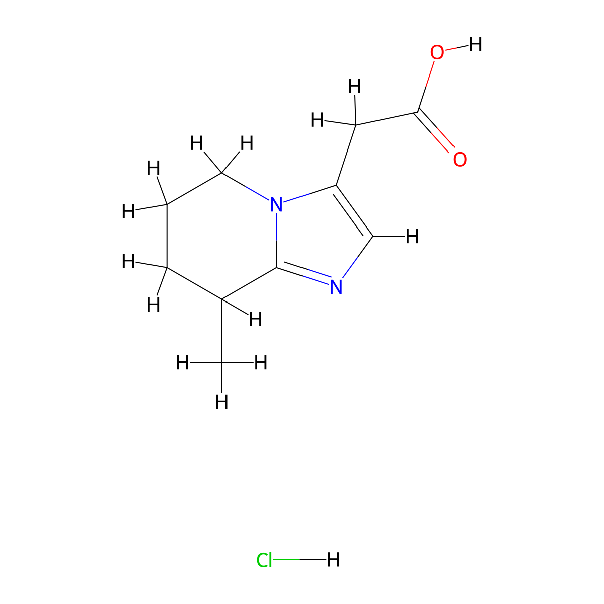 2-(8-methyl-5H,6H,7H,8H-imidazo(1,2-a)pyridin-3-yl)acetic acid hydrochloride molecular structure, CAS 2155852-35-8
