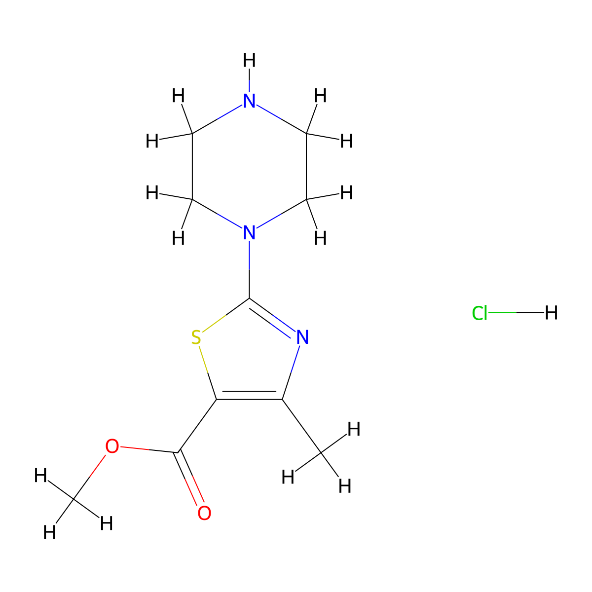 Methyl 4-methyl-2-(piperazin-1-yl)-1,3-thiazole-5-carboxylate hydrochloride molecular structure, CAS 2155852-76-7