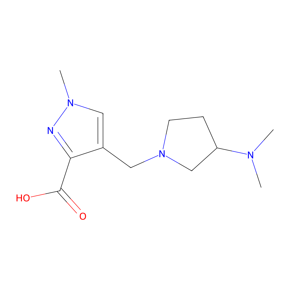 4-{[3-(dimethylamino)pyrrolidin-1-yl]methyl}-1-methyl-1H-pyrazole-3-carboxylic acid molecular structure, CAS 2155852-77-8