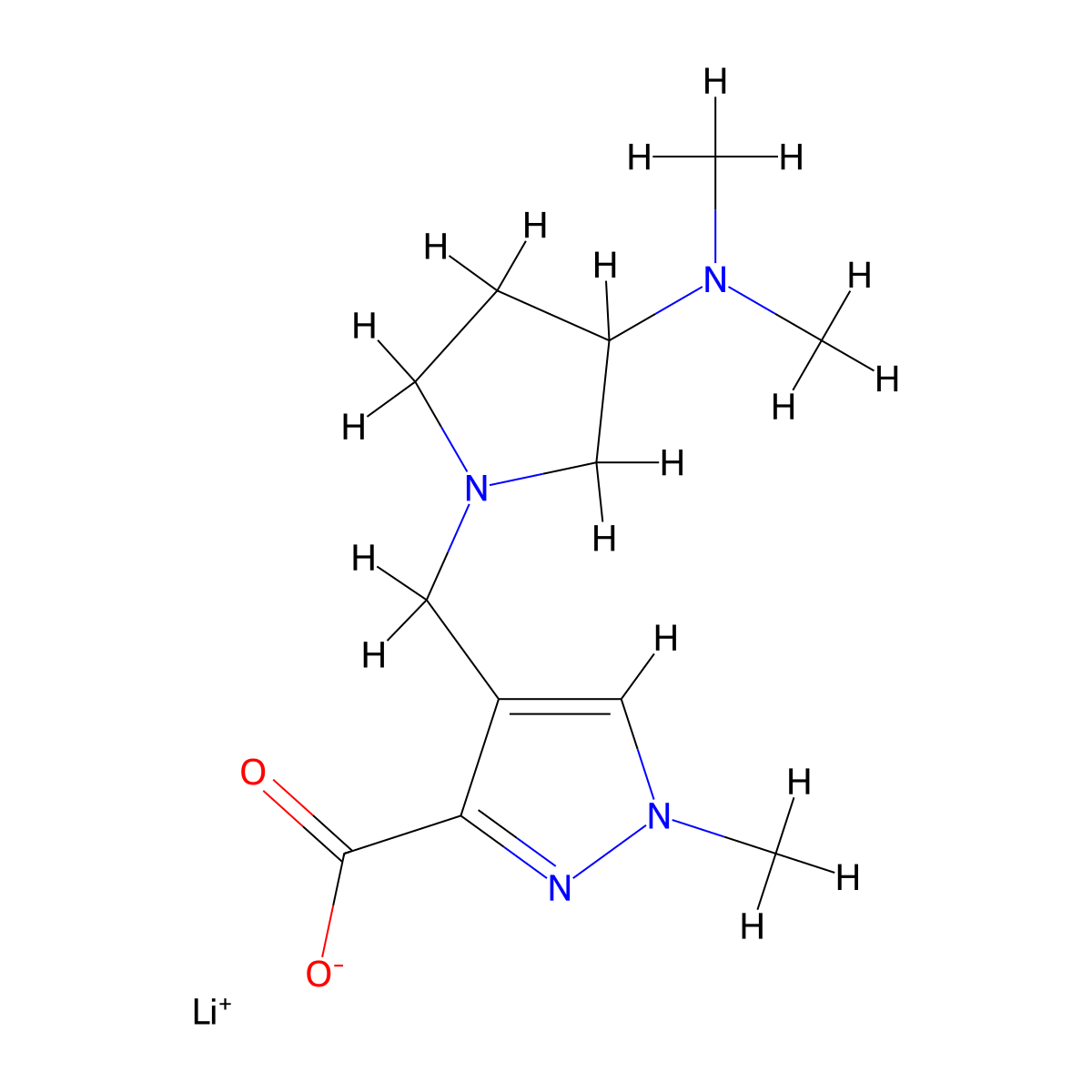 lithium(1+) ion 4-{[3-(dimethylamino)pyrrolidin-1-yl]methyl}-1-methyl-1H-pyrazole-3-carboxylate molecular structure, CAS 2155852-78-9