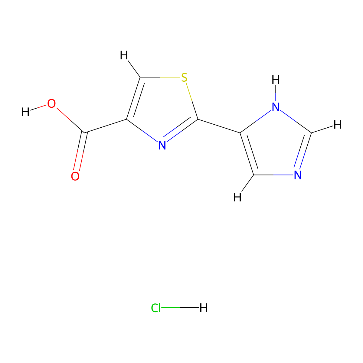2-(1H-imidazol-5-yl)-1,3-thiazole-4-carboxylic acid hydrochloride molecular structure, CAS 2155852-83-6