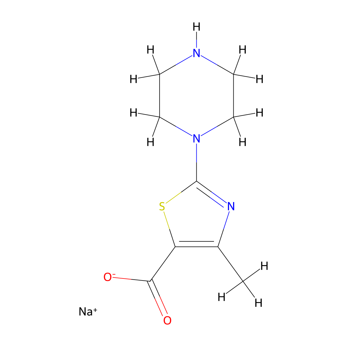 Sodium 4-methyl-2-(piperazin-1-yl)-1,3-thiazole-5-carboxylate molecular structure, CAS 2155853-03-3