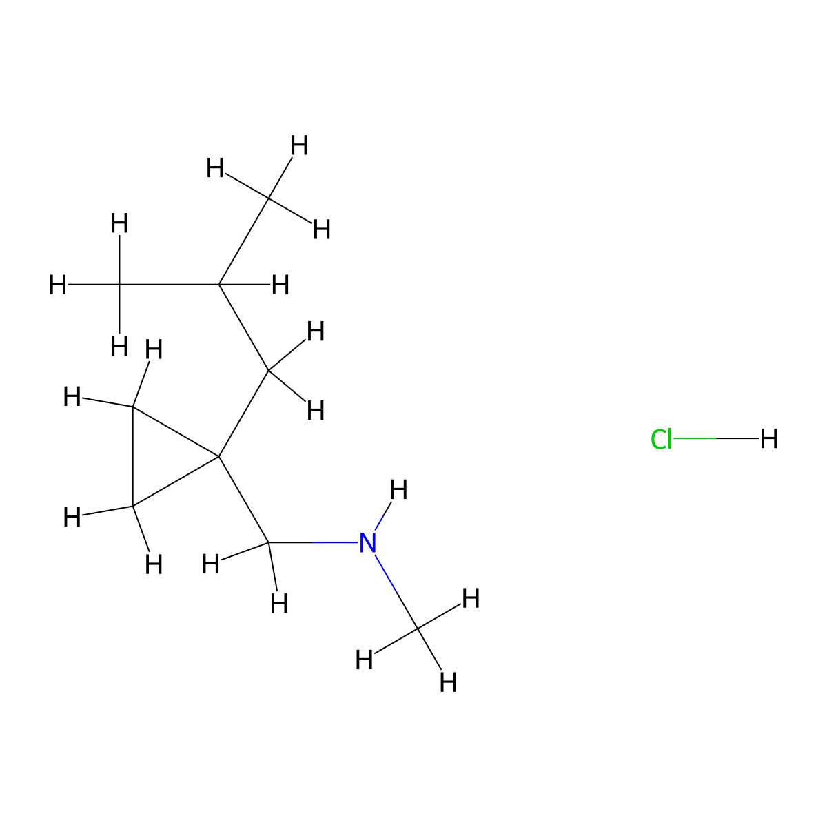 Methyl(((1-(2-methylpropyl)cyclopropyl)methyl))amine hydrochloride molecular structure, CAS 2155853-05-5