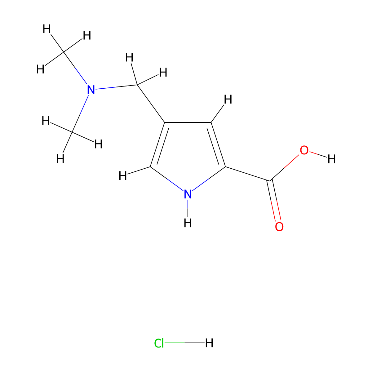 4-[(dimethylamino)methyl]-1H-pyrrole-2-carboxylic acid hydrochloride molecular structure, CAS 2155853-11-3