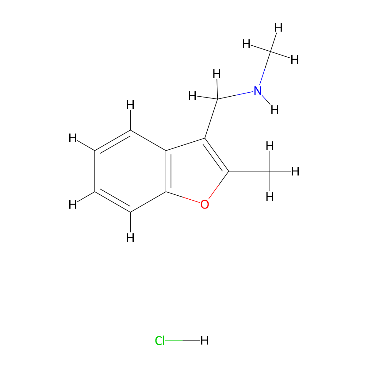 Methyl[(2-methyl-1-benzofuran-3-yl)methyl]amine hydrochloride molecular structure, CAS 2155853-12-4