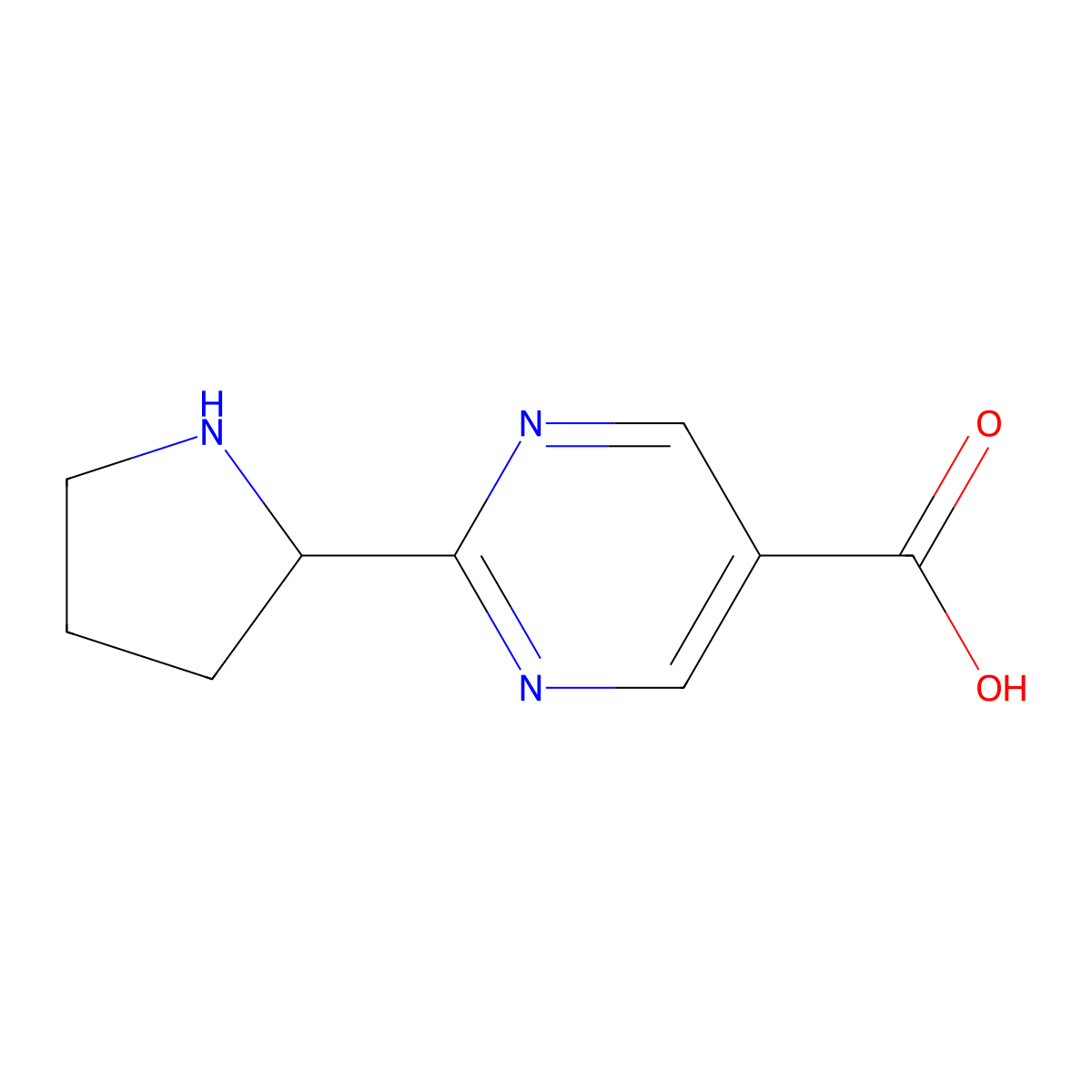 2-(Pyrrolidin-2-yl)pyrimidine-5-carboxylic acid molecular structure, CAS 2155854-86-5