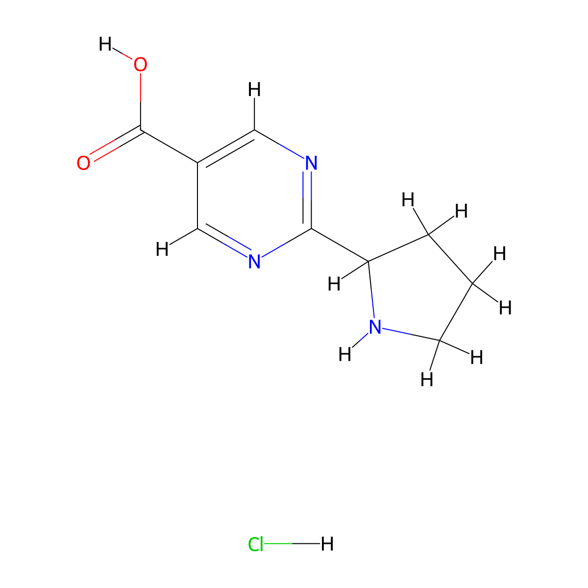 2-(Pyrrolidin-2-yl)pyrimidine-5-carboxylic acid hydrochloride molecular structure, CAS 2155854-87-6