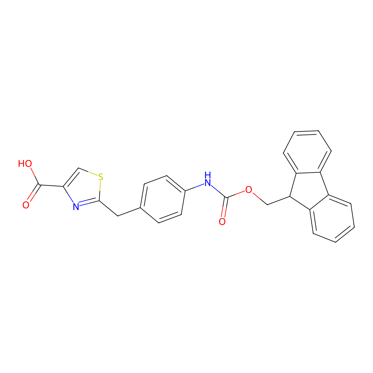 2-{[4-({[(9H-fluoren-9-yl)methoxy]carbonyl}amino)phenyl]methyl}-1,3-thiazole-4-carboxylic acid molecular structure, CAS 2155854-93-4
