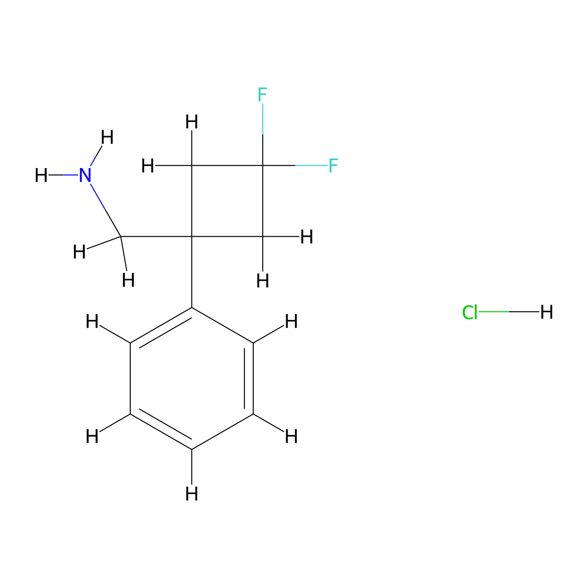 (3,3-Difluoro-1-phenylcyclobutyl)methanamine hydrochloride molecular structure, CAS 2155855-04-0