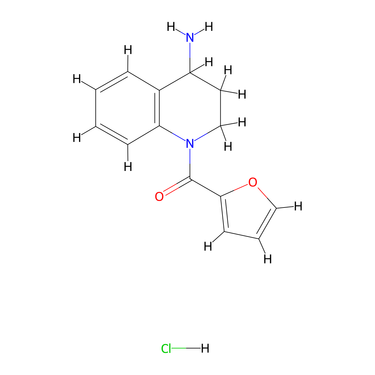 1-(Furan-2-carbonyl)-1,2,3,4-tetrahydroquinolin-4-amine hydrochloride molecular structure, CAS 2155855-10-8